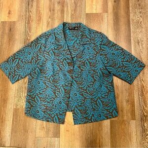 MAGGIE BARNES Quilted Blazer Jacket 2X Tapestry‎ Floral Blue Brown Womens 22/24